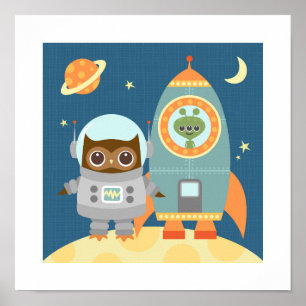 Póster Poster de espacio de búho retro