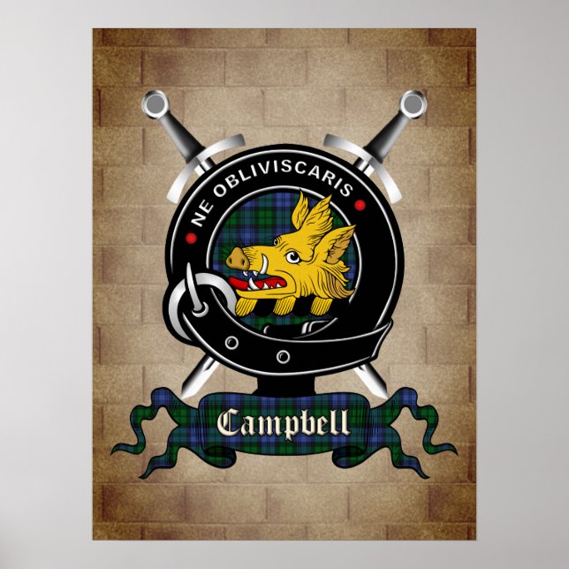 Póster Poster de espadas cruzadas de la insignia Campbell (Frente)