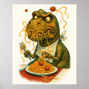 Póster Poster de espagueti de comida T-Rex