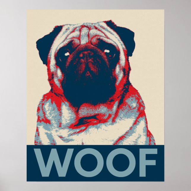 Póster Poster de esperanza retro de Pug Woof (Frente)