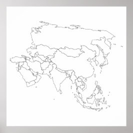 Póster Poster de esquema del mapa de Asia