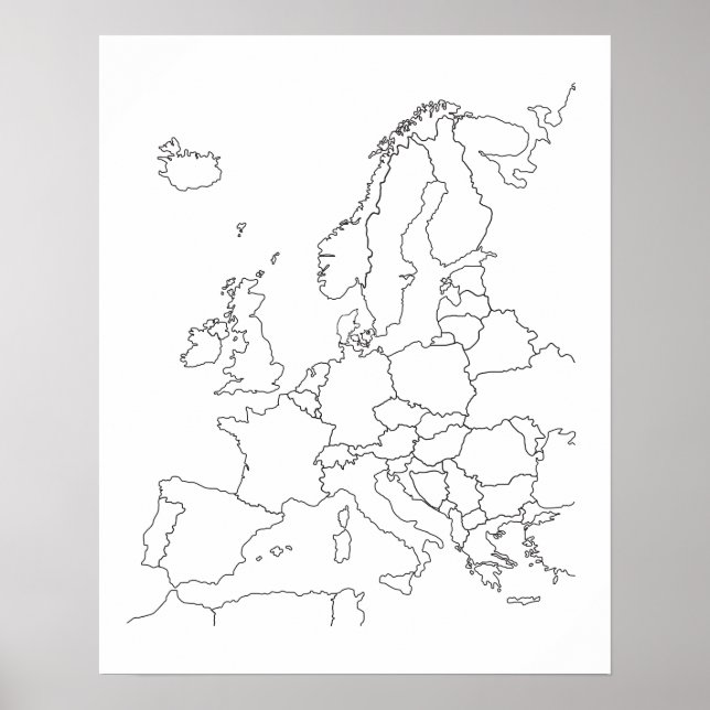 Póster Poster de esquema del mapa de Europa en blanco (Frente)