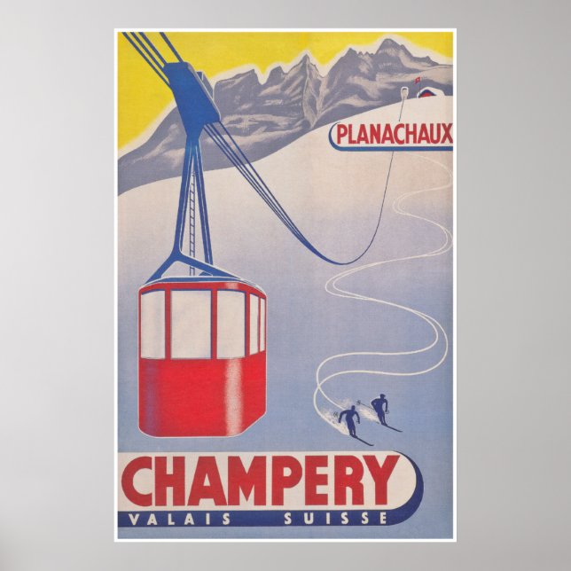 Póster Poster de esquí Champery Swiss Vintage (Frente)