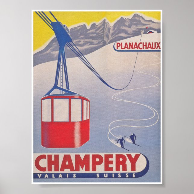 Póster Poster de esquí Champery Swiss Vintage (Frente)