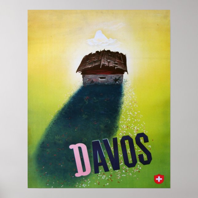 Póster Poster de esquí de época, Davos (Frente)
