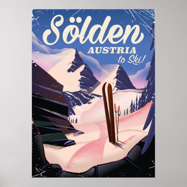 Póster Poster de esquí de época de Sölden Austria (Frente)