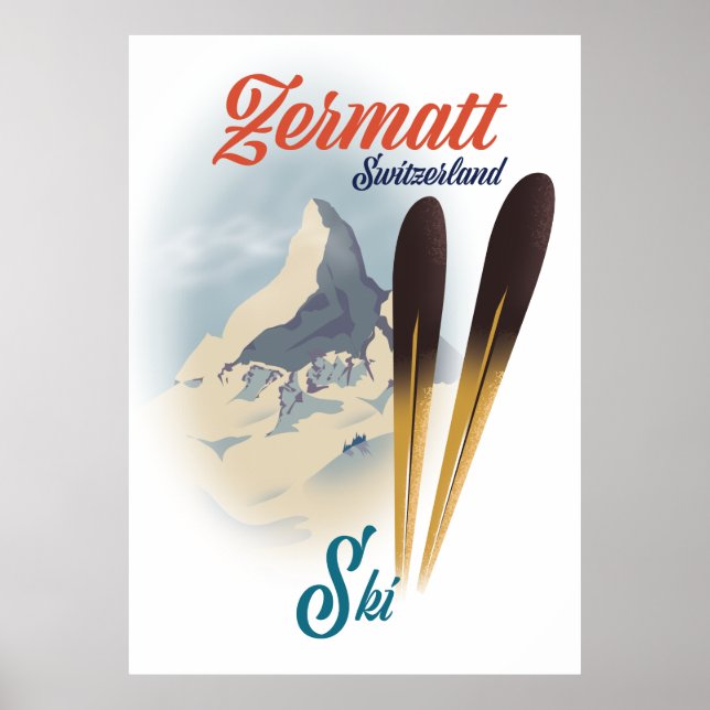 Póster Poster de esquí de época de Zermatt Suiza (Frente)