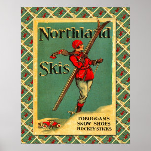 Póster Poster de esquí de época, equipo de esquí Neuchate