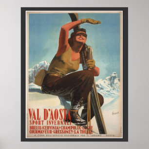Póster Poster de esquí de época, Italia, Val d'Aosta