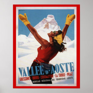 Póster Poster de esquí de época, Italia, Val d'Aosta