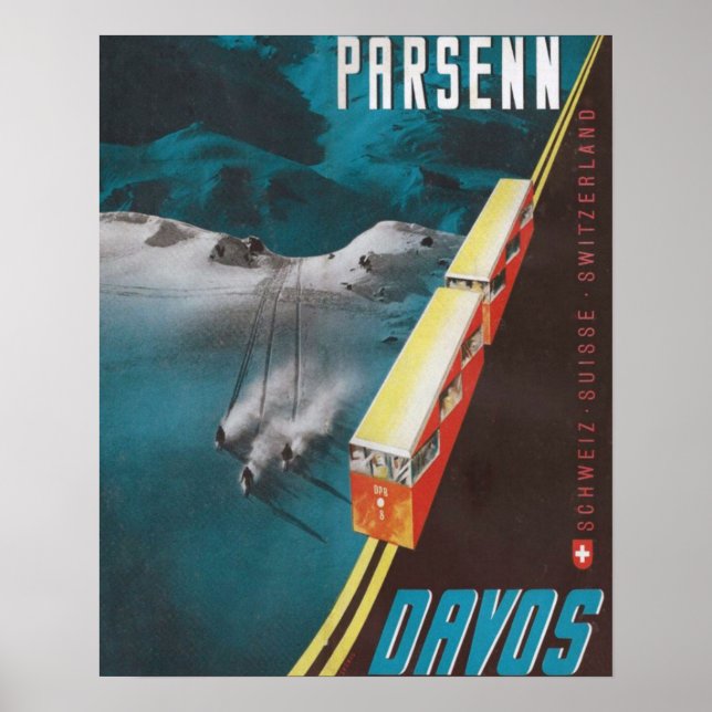 Póster Poster de esquí de época, Parsenn, Davos (Frente)