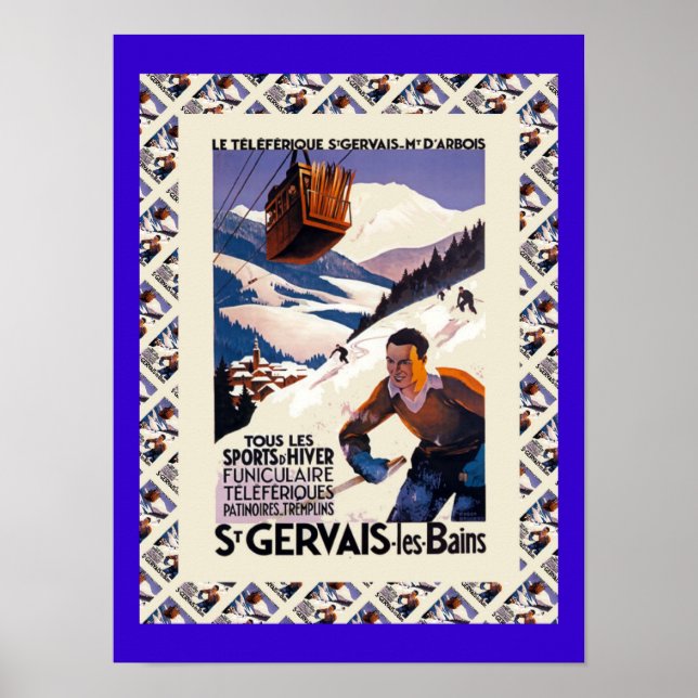 Póster Poster de esquí de época, Saint Gervais les Bains (Frente)