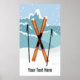 Póster poster de esquí de invierno de texto personalizado