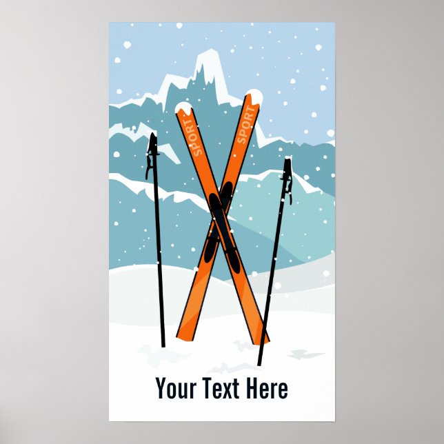 Póster poster de esquí de invierno de texto personalizado (Frente)