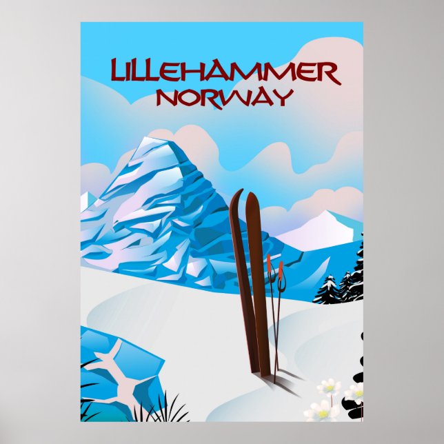 Póster Poster de esquí de Lillehammer Noruega. (Frente)