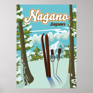 Póster Poster de esquí de Nagano Japón