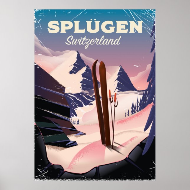 Póster poster de esquí de splügen Suiza (Frente)