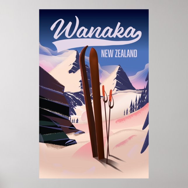 Póster Poster de esquí de Wanaka Nueva Zelanda (Frente)