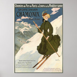 Póster Poster de esquí francés Chamonix Mont Blanc Vintag