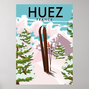 Póster Poster de esquí Huez France Retro