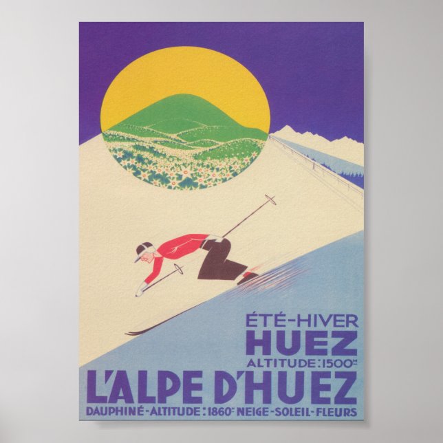 Póster Poster de esquí retro de L'Alpe d'Huez (Frente)