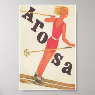 Póster Poster de esquí retro vintage de Arosa Suiza
