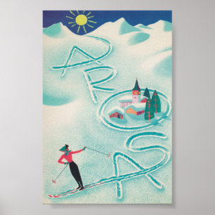 Póster Poster de esquí retro vintage de Arosa Suiza