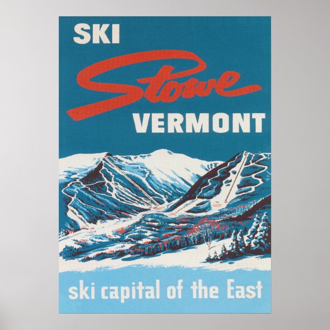 Póster Poster de esquí Stowe Vermont Vintage (Frente)