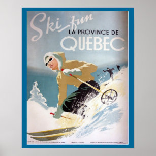 Póster Poster de esquí vintage, Quebec para deportes de i