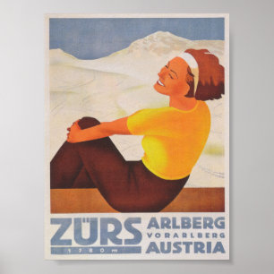 Póster Poster de esquiar Zürs Austria Vintage