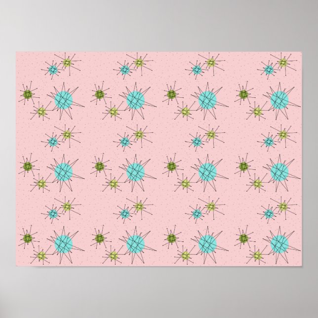 Póster Poster de estallidos atómicos de icono rosa (Frente)