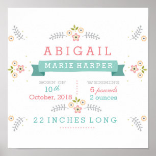 Póster Poster de estatus para bebés florales