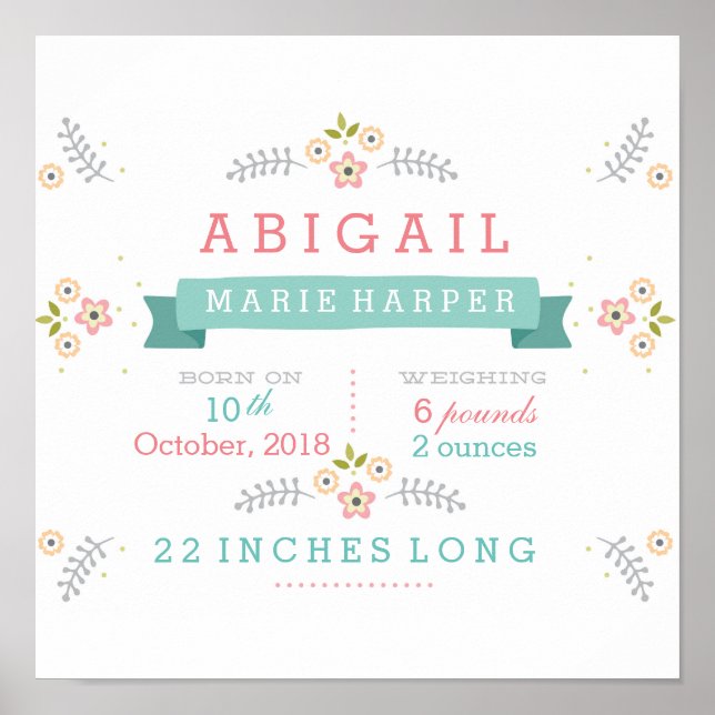 Póster Poster de estatus para bebés florales (Frente)