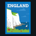 Póster Poster de estilo Art Deco de Inglaterra<br><div class="desc">Esta obra de arte cuenta con un sencillo poster de estilo Art Déco que muestra los acantilados blancos de Dover en Inglaterra.</div>