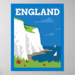 Póster Poster de estilo Art Deco de Inglaterra<br><div class="desc">Esta obra de arte cuenta con un sencillo poster de estilo Art Déco que muestra los acantilados blancos de Dover en Inglaterra.</div>