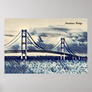Póster Poster de estilo Ukiyoe del puente Mackinac
