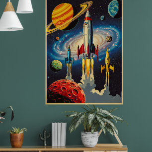 Póster Poster de exploración de la era del espacio retro 