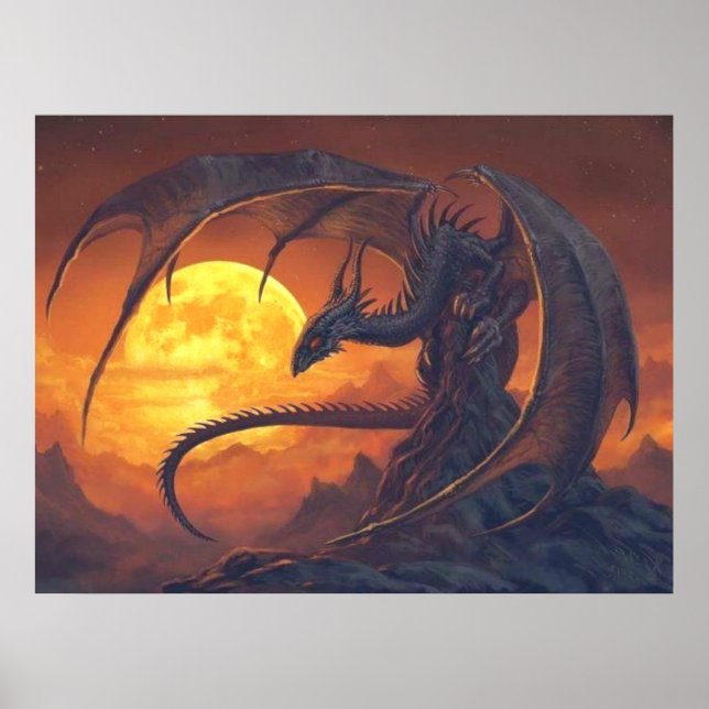 Póster Poster de fantasía de Dragon de Luna Llena (Frente)