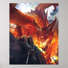 Póster Poster de fantasía de Dragon Respirante al Fuego