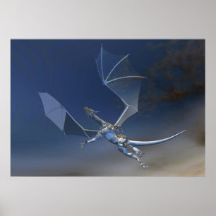 Póster poster de fantasía del dragón de vidrio volador