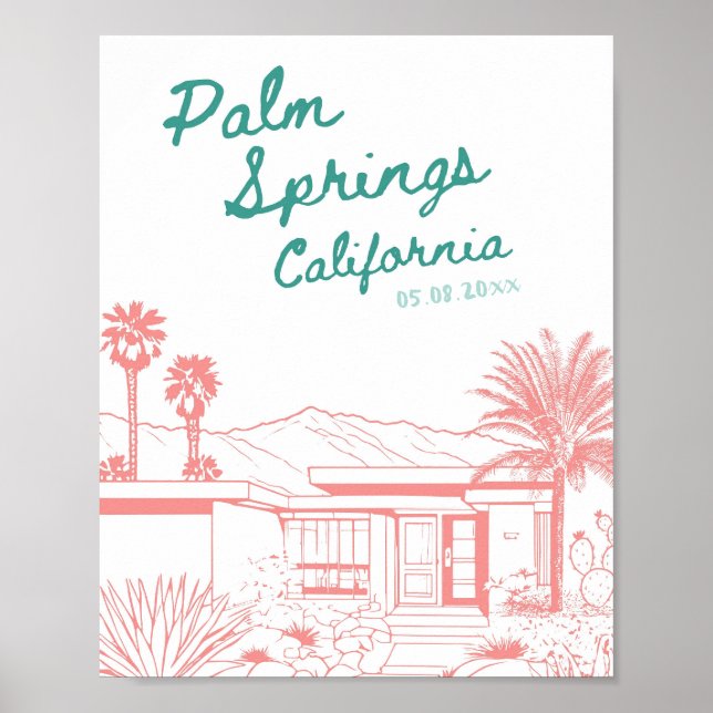 Póster Poster de fecha Boda personalizado de Palm Springs (Frente)