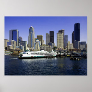 Póster Poster de ferris y edificios de Seattle
