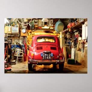 Póster Poster de Fiat 500, cinquecento retro, en Italia