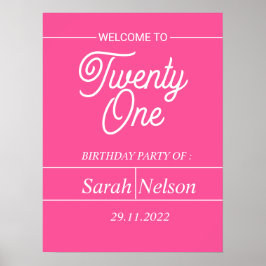 Póster Poster de Fiesta de cumpleaños 21 Moderno y Hot Pi