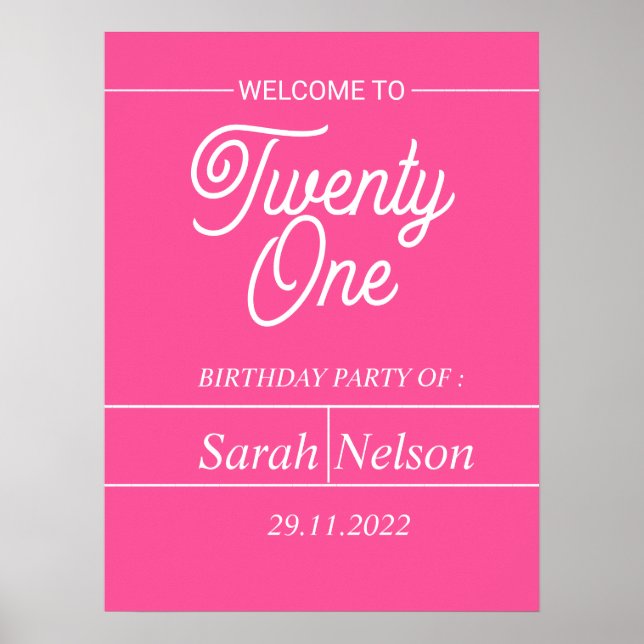 Póster Poster de Fiesta de cumpleaños 21 Moderno y Hot Pi (Frente)