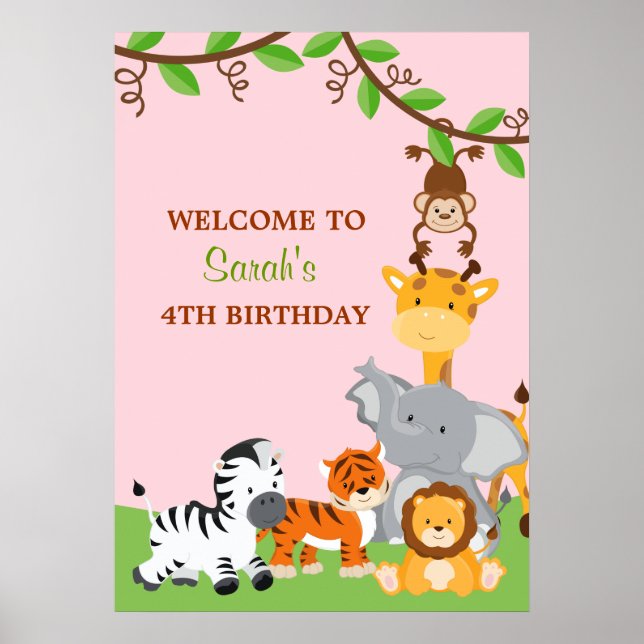 Póster Poster de fiesta de cumpleaños de animales de la j (Frente)