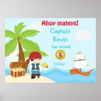 Poster de fiesta de cumpleaños de Cute Pirate Boy