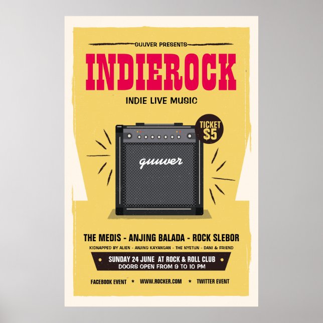 Póster Poster de Fiesta de música rock indio retro amaril (Frente)