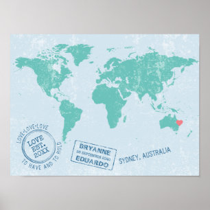 Póster Poster de firmas de invitados del mapa mundial de 