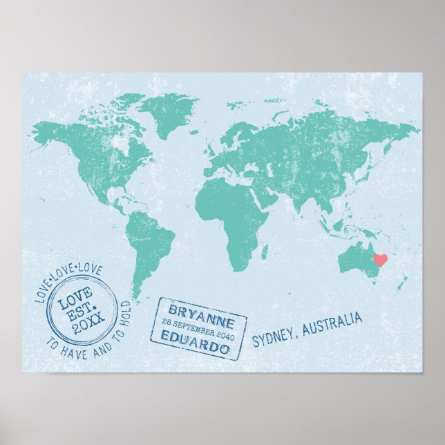 Póster Poster de firmas de invitados del mapa mundial de  (Frente)
